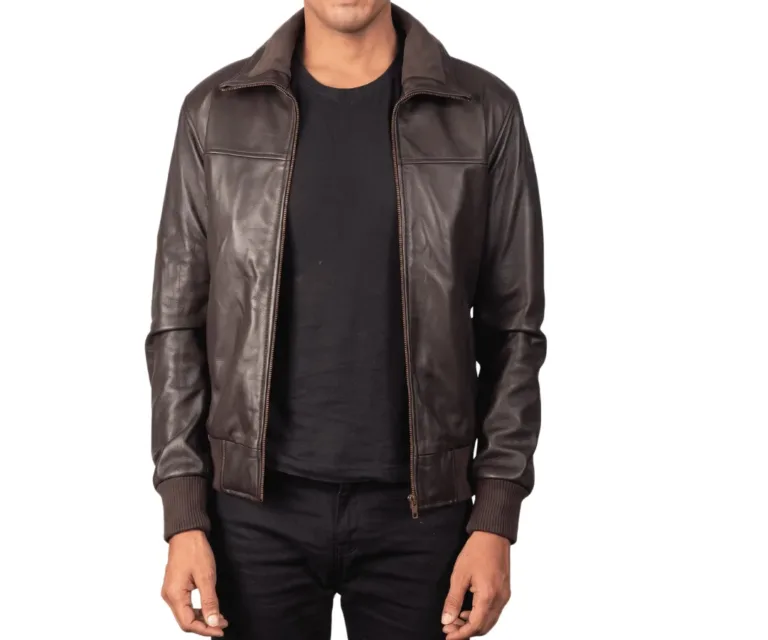 Harlan Brown Leather Bomber Jacket for Men