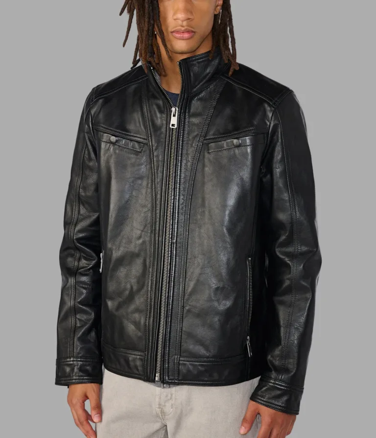 Wilsons Leather Sean Black vintage leather racer jacket product view 2