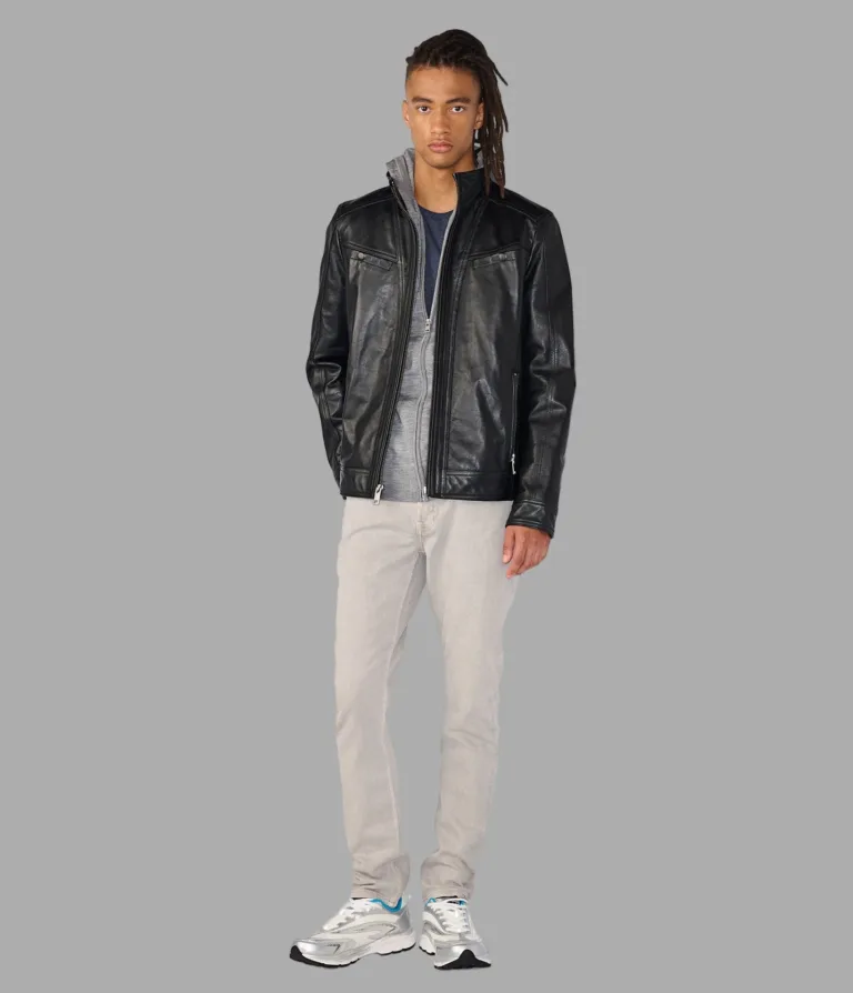 Wilsons Leather Sean Black vintage leather racer jacket product view 4