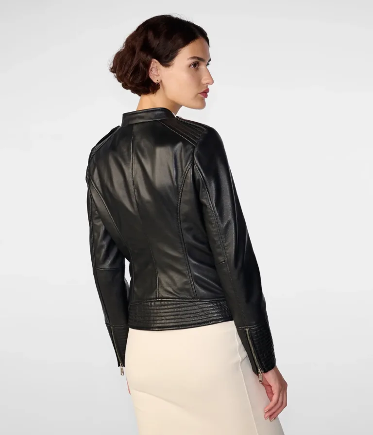 Monica Asymmetrical Leather Moto Jacket in Black, official Wilsons Leather product photo 3