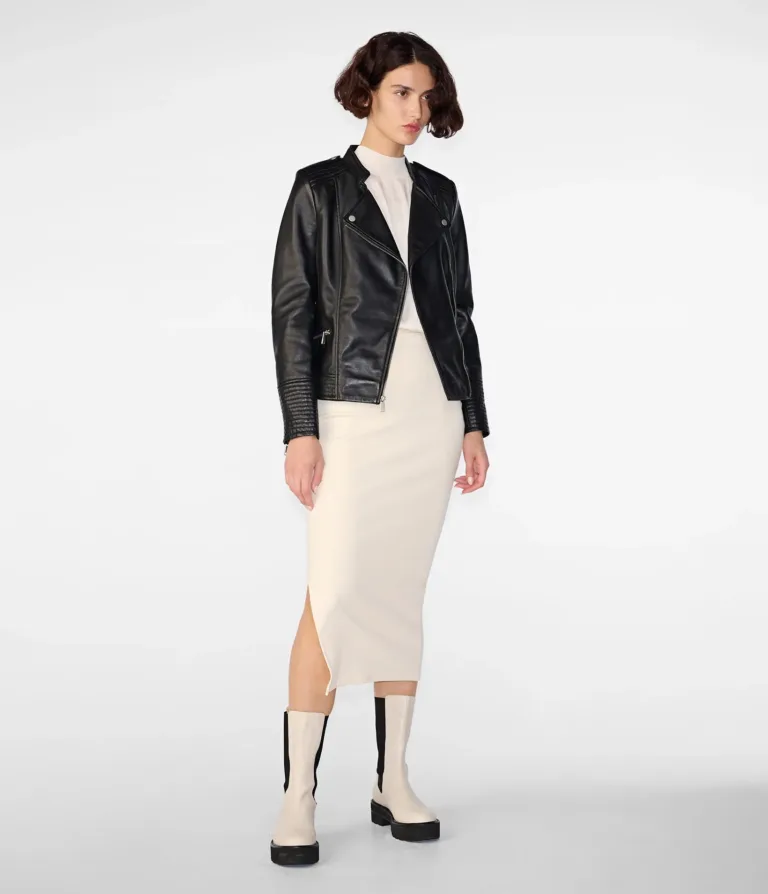 Monica Asymmetrical Leather Moto Jacket in Black, official Wilsons Leather product photo 4