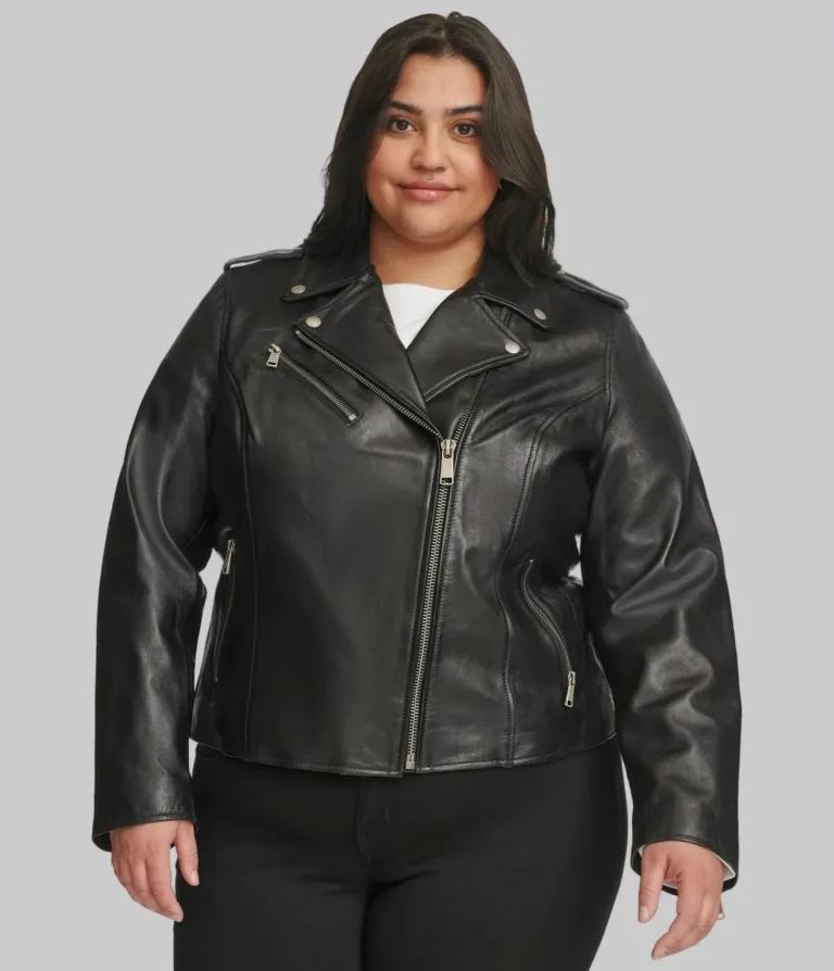 Plus Size Madeline Asymmetrical Leather Jacket in Black, official Wilsons Leather product photo 1