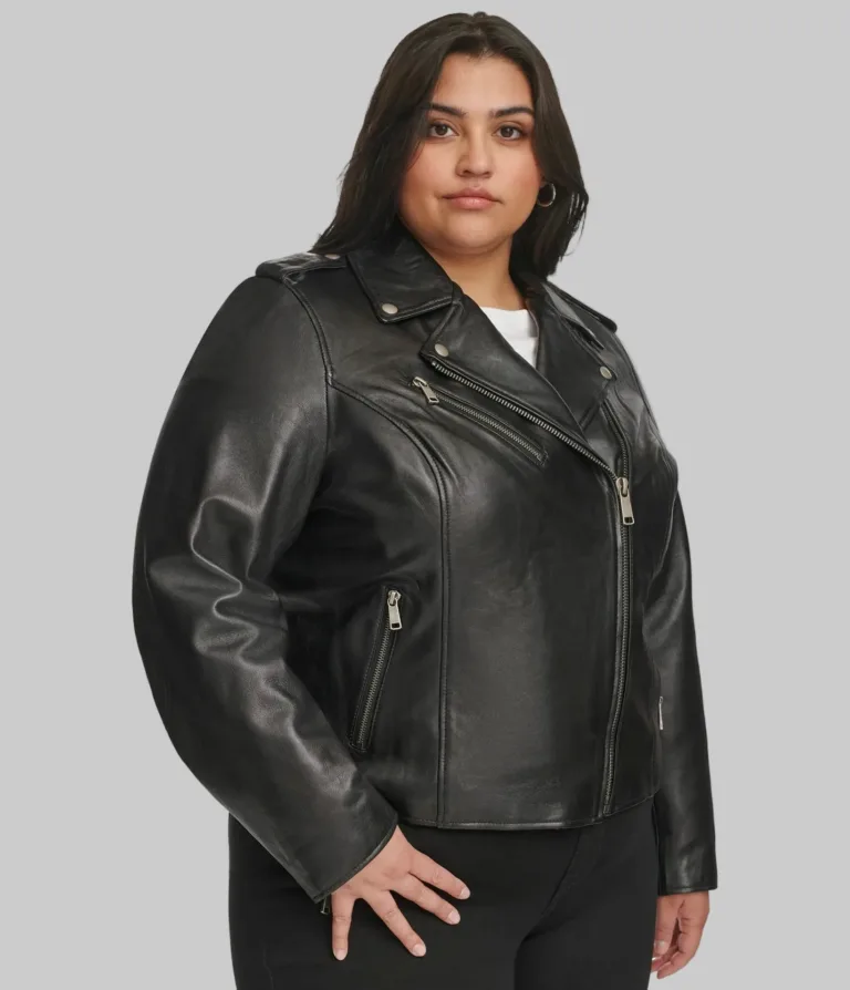 Plus Size Madeline Asymmetrical Leather Jacket in Black, official Wilsons Leather product photo 2