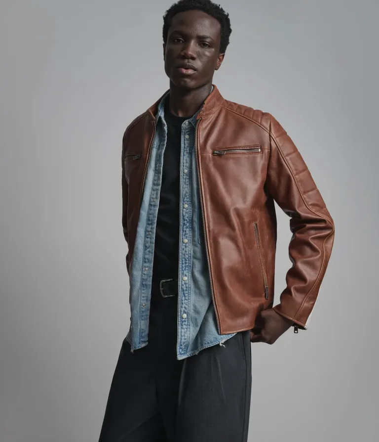 Wilsons Leather Hank Brown vintage striped racer jacket product view 2