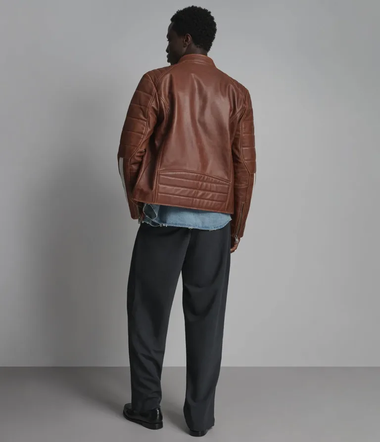 Wilsons Leather Hank Brown vintage striped racer jacket product view 3