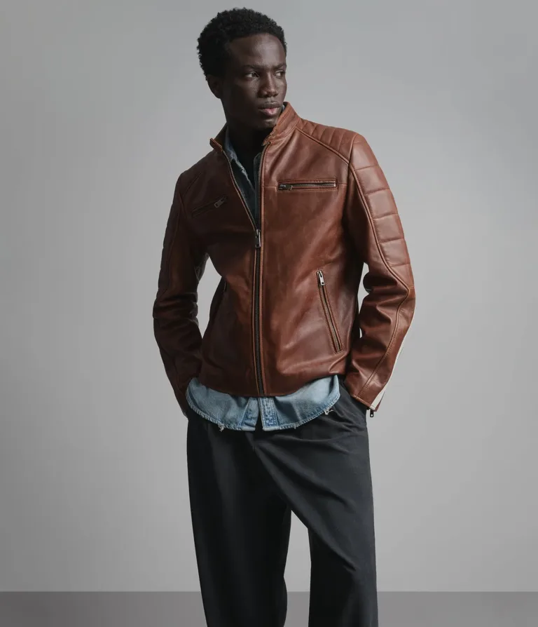 Wilsons Leather Hank Brown vintage striped racer jacket product view 5