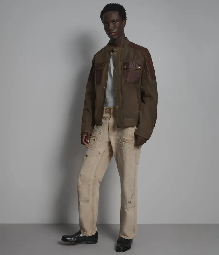 Wilsons Leather Dallas Brown vintage color-block moto jacket product view 4