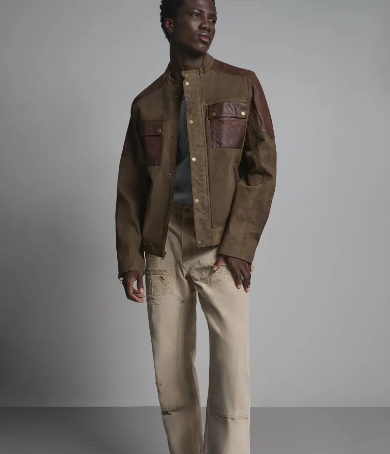 Wilsons Leather Dallas Brown vintage color-block moto jacket product view 1