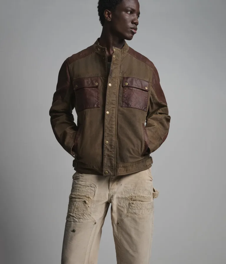 Wilsons Leather Dallas Brown vintage color-block moto jacket product view 2