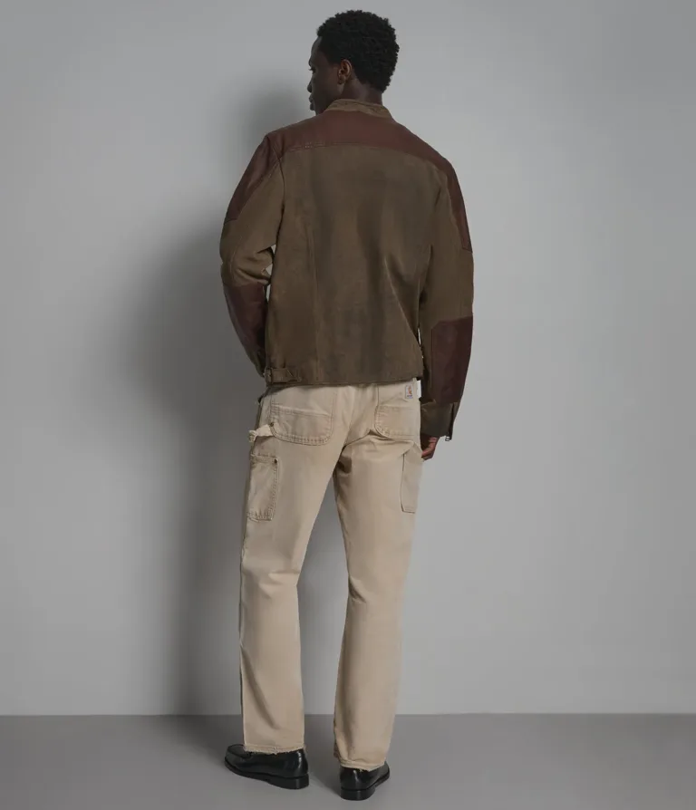 Wilsons Leather Dallas Brown vintage color-block moto jacket product view 3