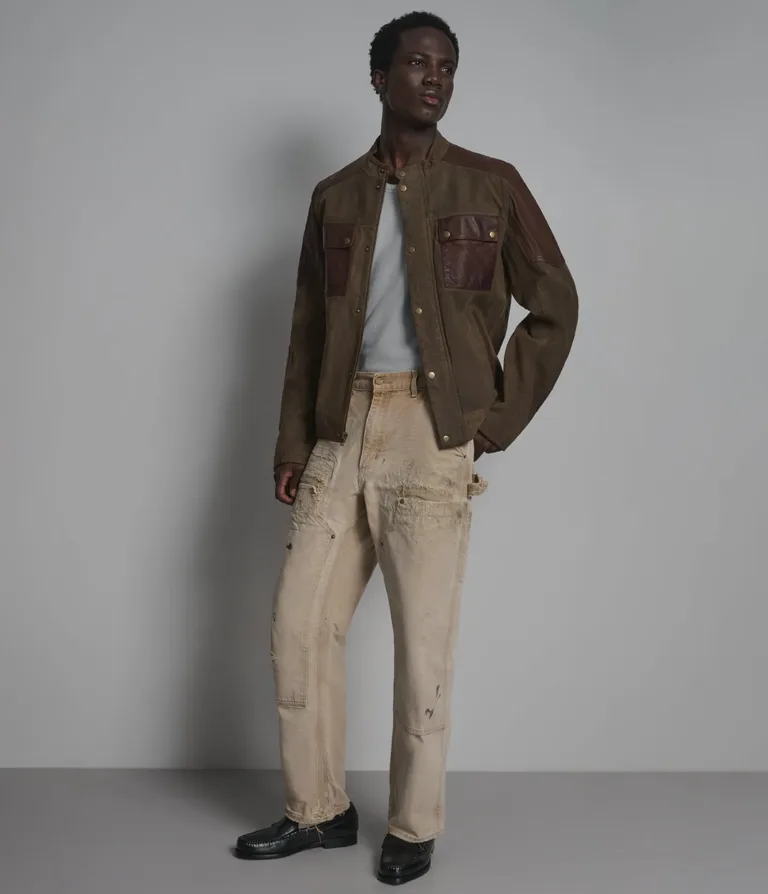 Wilsons Leather Dallas Brown vintage color-block moto jacket product view 6