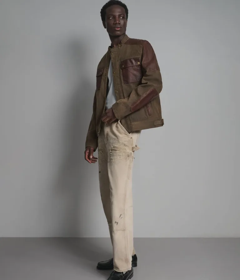 Wilsons Leather Dallas Brown vintage color-block moto jacket product view 5