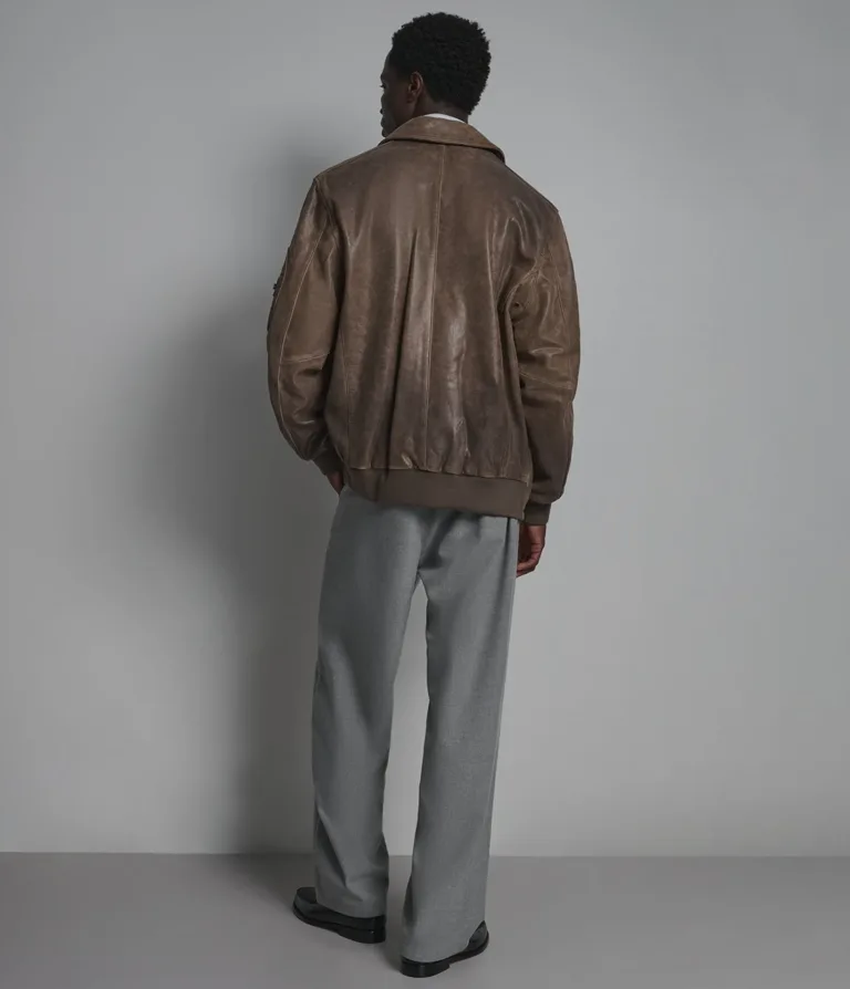 Damian Vintage Bomber in Brown, back, image 3 of 6.
