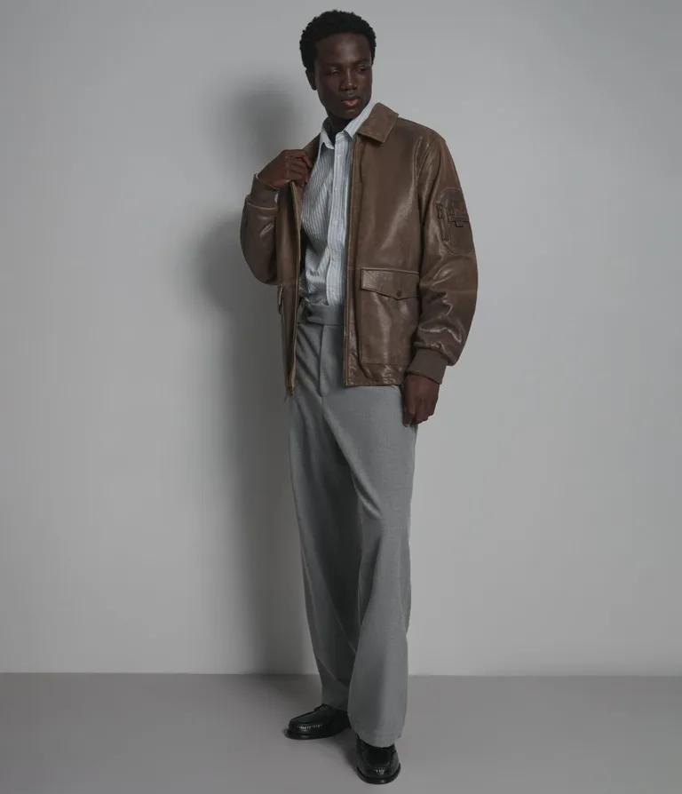 Damian Vintage Bomber in Brown, side, image 4 of 6.