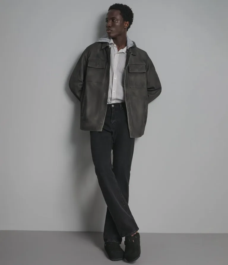 Atlas Hooded Vintage Shirt Jacket in charcoal, additional gallery view 4 of 6.