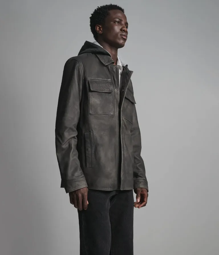 Atlas Hooded Vintage Shirt Jacket in charcoal, additional gallery view 2 of 6.