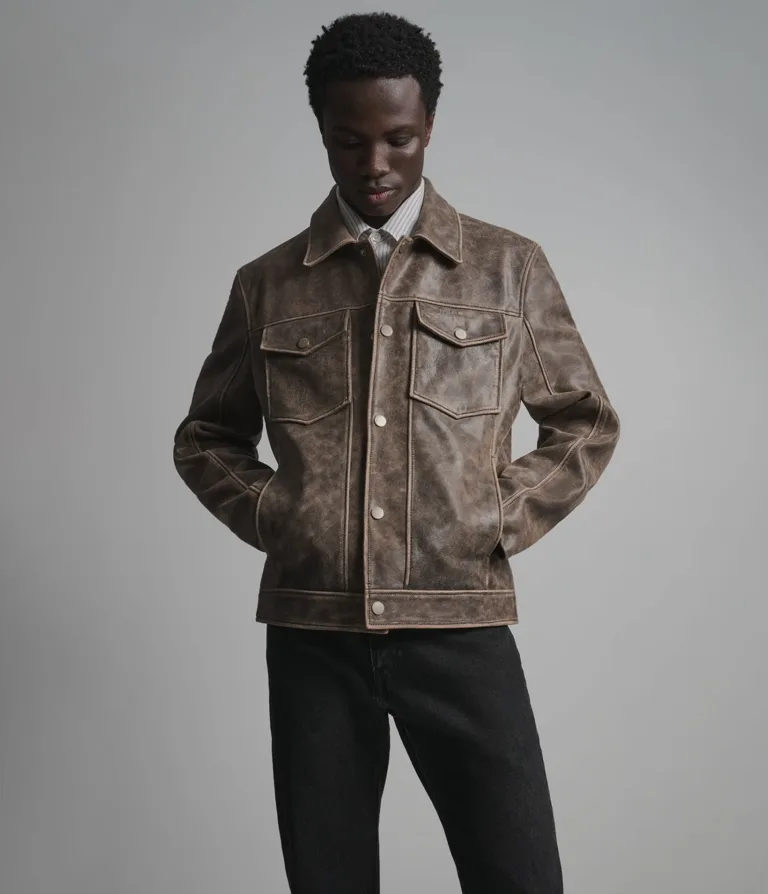 Wilsons Leather Jonah Brown vintage leather shirt jacket product view 6