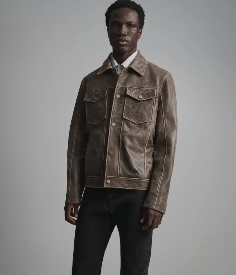 Wilsons Leather Jonah Brown vintage leather shirt jacket product view 2