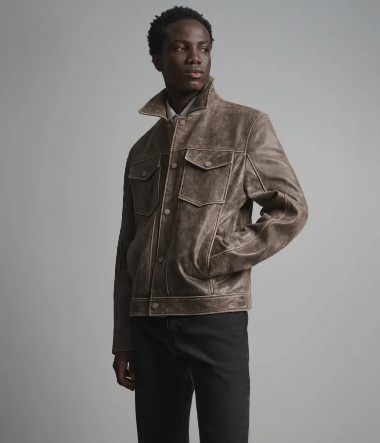 Wilsons Leather Jonah Brown vintage leather shirt jacket product view 1