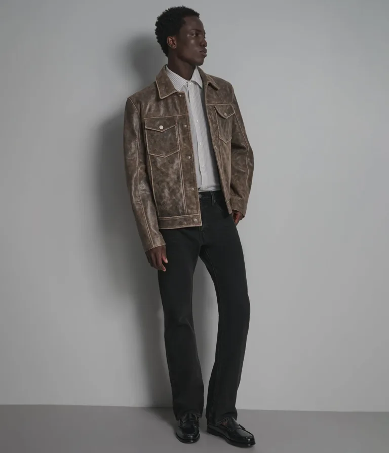 Wilsons Leather Jonah Brown vintage leather shirt jacket product view 4