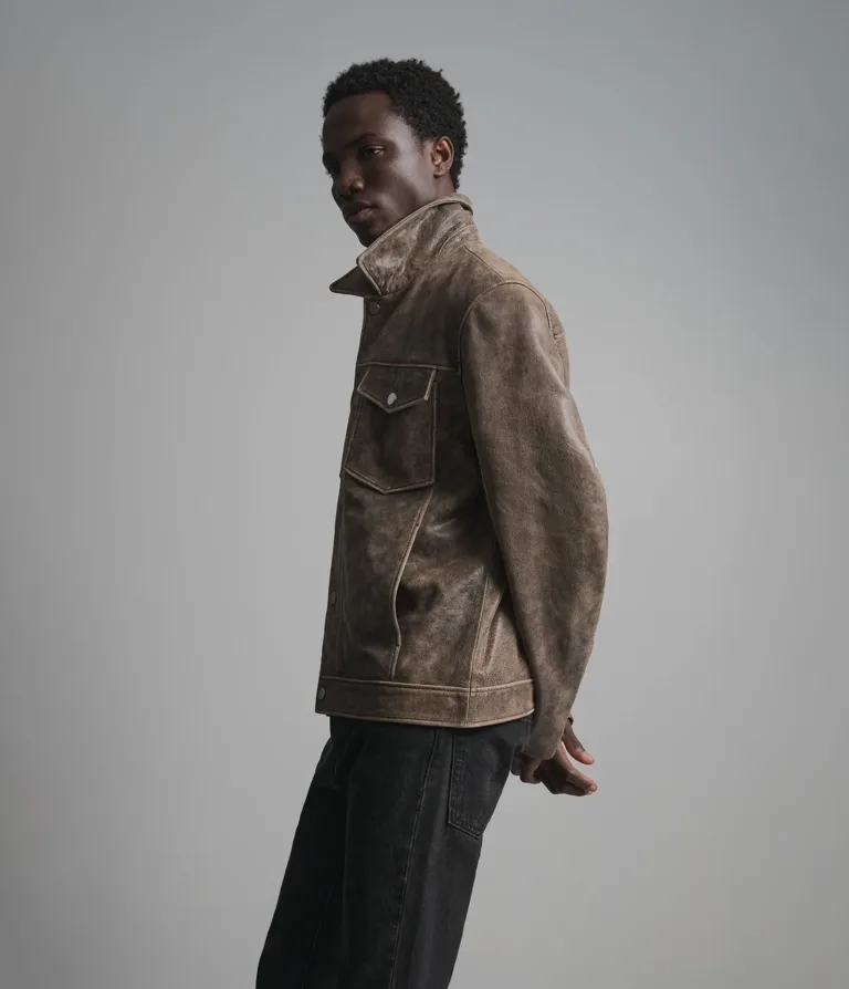 Wilsons Leather Jonah Brown vintage leather shirt jacket product view 5
