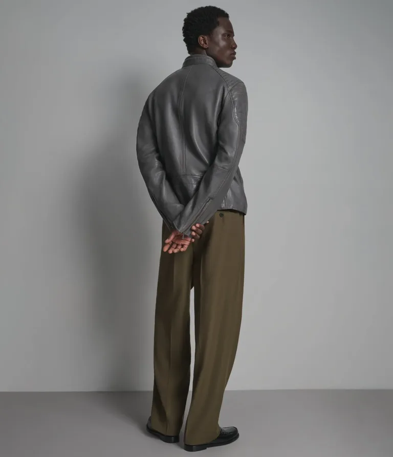 Lance Collarless Moto Jacket in Grey, back, image 3 of 6.