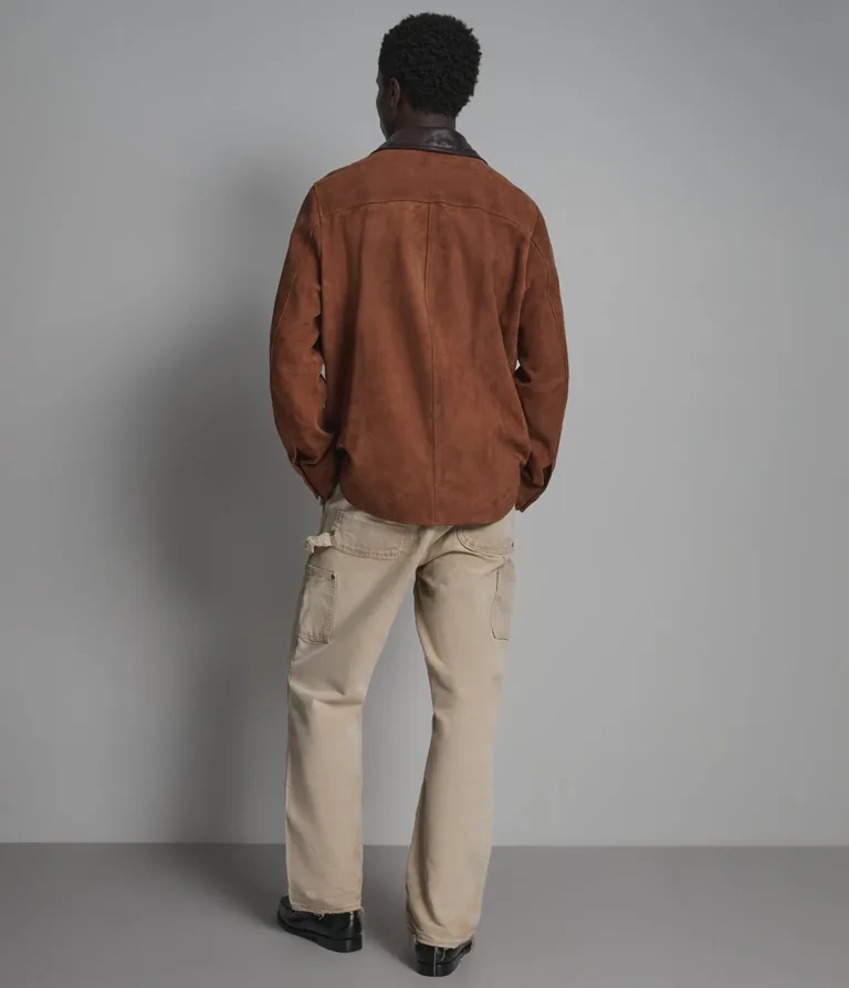 Zion Color-block Vintage Shirt Jacket in Brown suede, back, image 3 of 5.