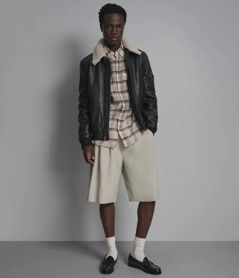 Jimmy Leather Aviator Bomber Jacket in Deep Brown, gallery view 6, image 6 of 6.