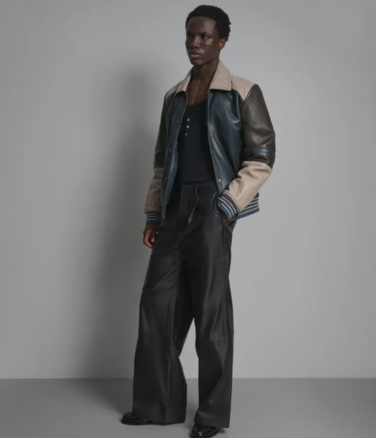 Wilsons Leather Bryson Navy Grey varsity jacket product view 6