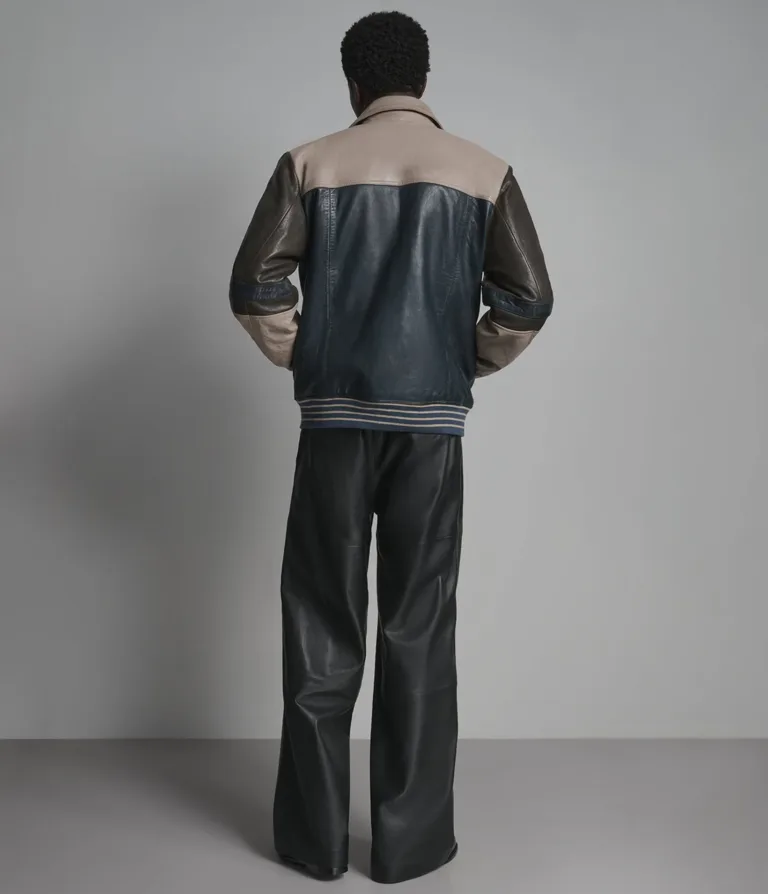 Wilsons Leather Bryson Navy Grey varsity jacket product view 2