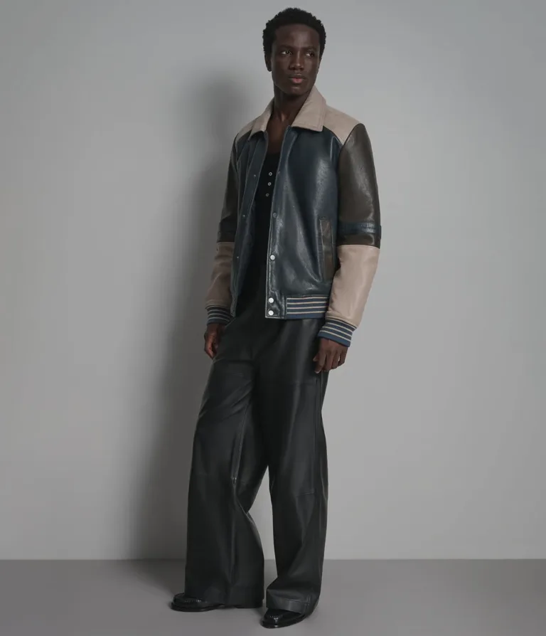 Wilsons Leather Bryson Navy Grey varsity jacket product view 4