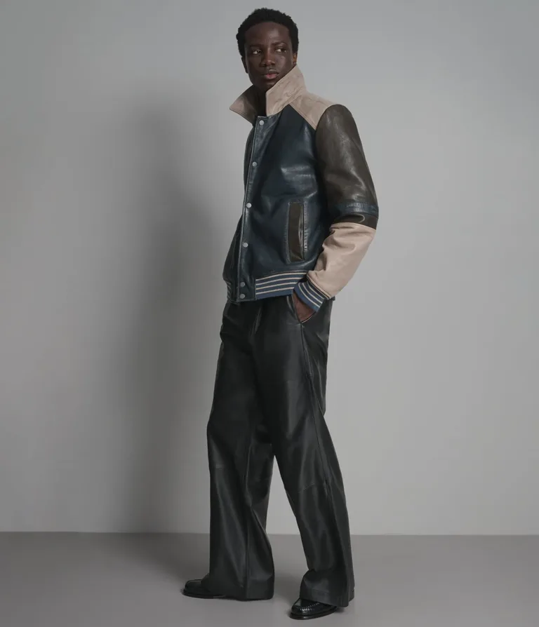 Wilsons Leather Bryson Navy Grey varsity jacket product view 3