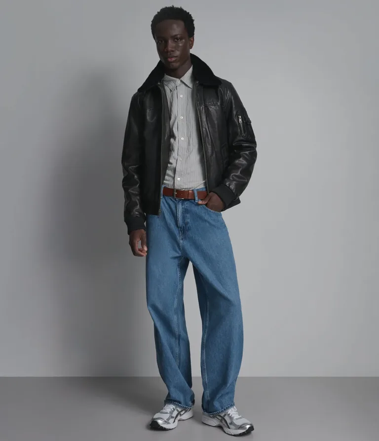 Wilsons Leather Ace bomber jacket with shearling collar in Black, alternate product view 3