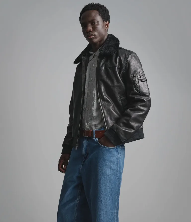 Wilsons Leather Ace bomber jacket with shearling collar in Black, alternate product view 6