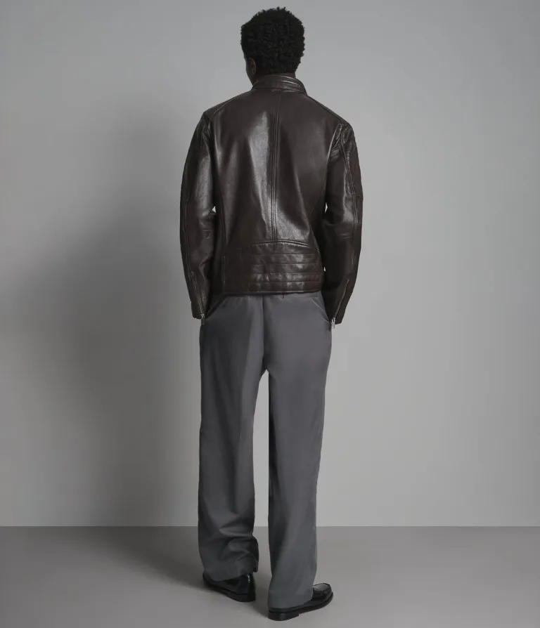 Wilsons Leather Lance Brown collarless leather moto jacket product view 2