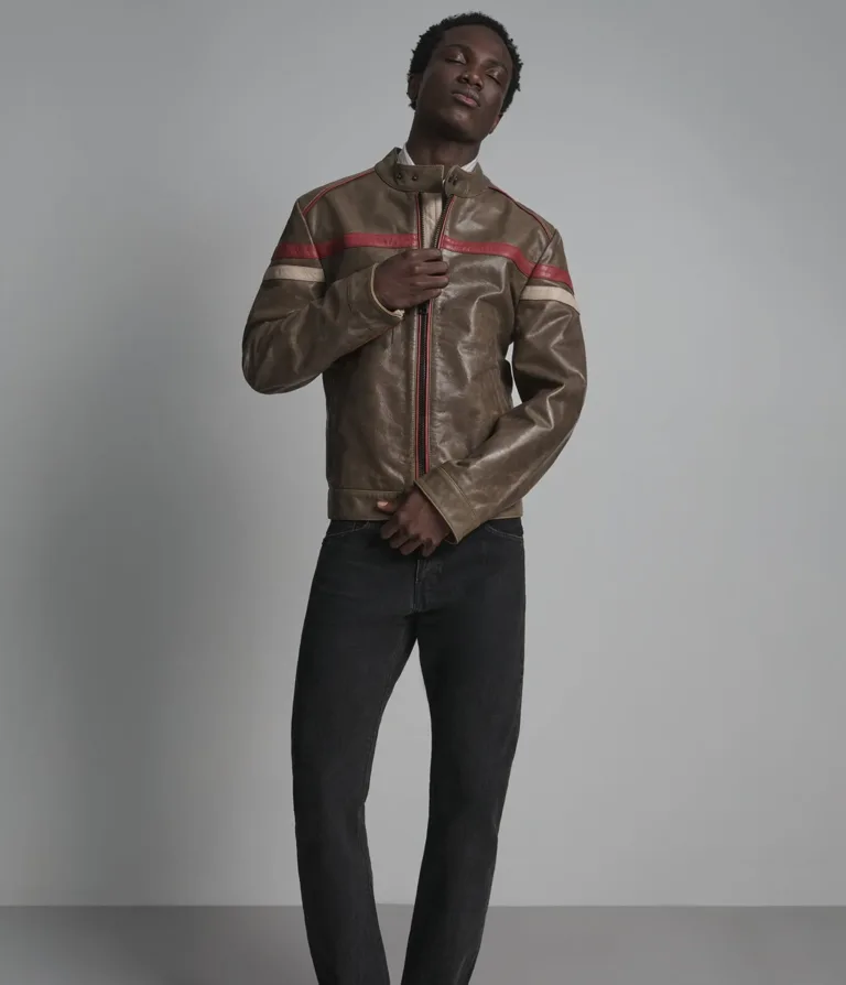 Elliot Vintage Striped Racer Jacket in Brown, gallery view 4, image 4 of 6.