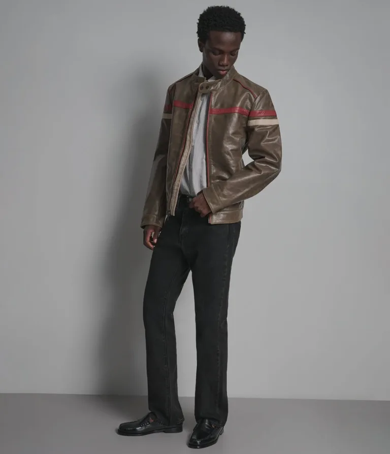 Elliot Vintage Striped Racer Jacket in Brown, gallery view 5, image 5 of 6.