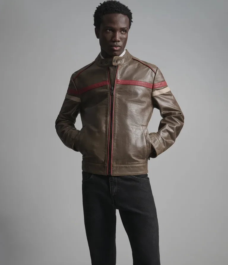Elliot Vintage Striped Racer Jacket in Brown, gallery view 1, image 1 of 6.