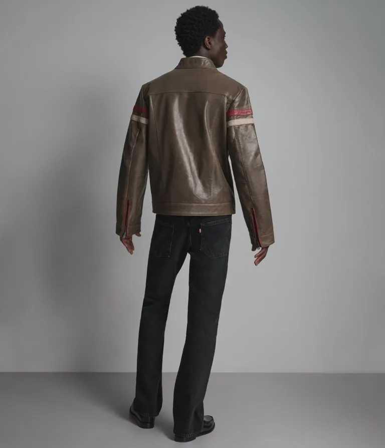 Elliot Vintage Striped Racer Jacket in Brown, back, image 3 of 6.