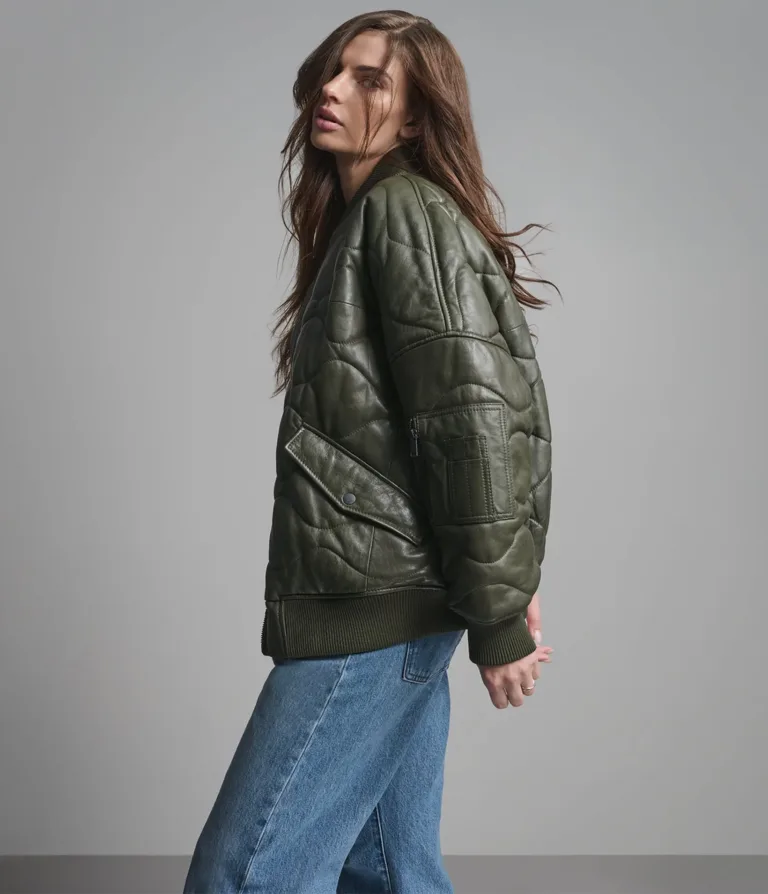 Jenna Quilted Oversized Bomber, official Wilsons Leather product photo 2