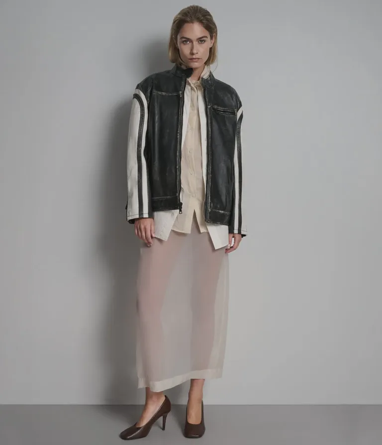 Millie Oversized Vintage Striped Racer in Black/White, official Wilsons Leather product photo 4