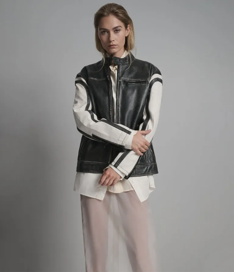 Millie Oversized Vintage Striped Racer in Black/White, official Wilsons Leather product photo 5
