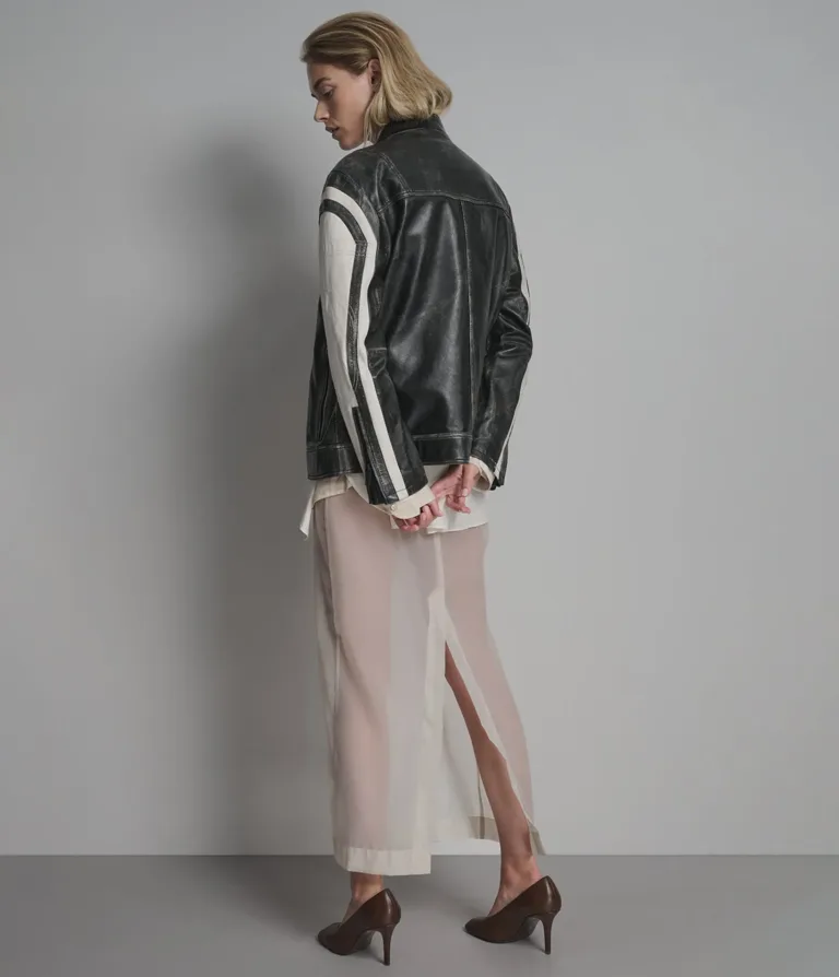 Millie Oversized Vintage Striped Racer in Black/White, official Wilsons Leather product photo 3