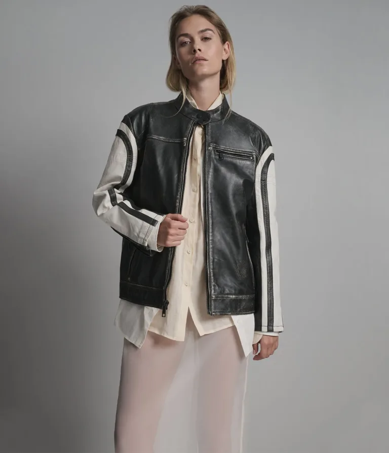 Millie Oversized Vintage Striped Racer in Black/White, official Wilsons Leather product photo 1