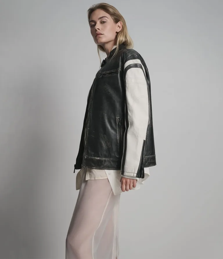 Millie Oversized Vintage Striped Racer in Black/White, official Wilsons Leather product photo 6