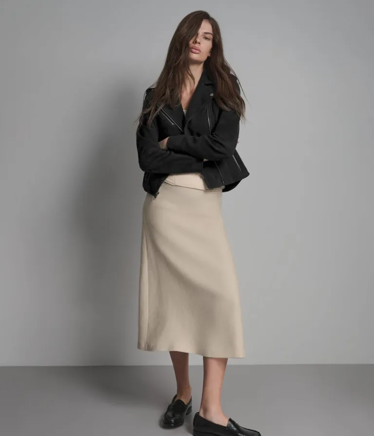 Madeline Suede Quilted Moto Jacket in Black, official Wilsons Leather product photo 2