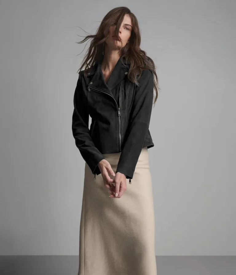 Madeline Suede Quilted Moto Jacket in Black, official Wilsons Leather product photo 6