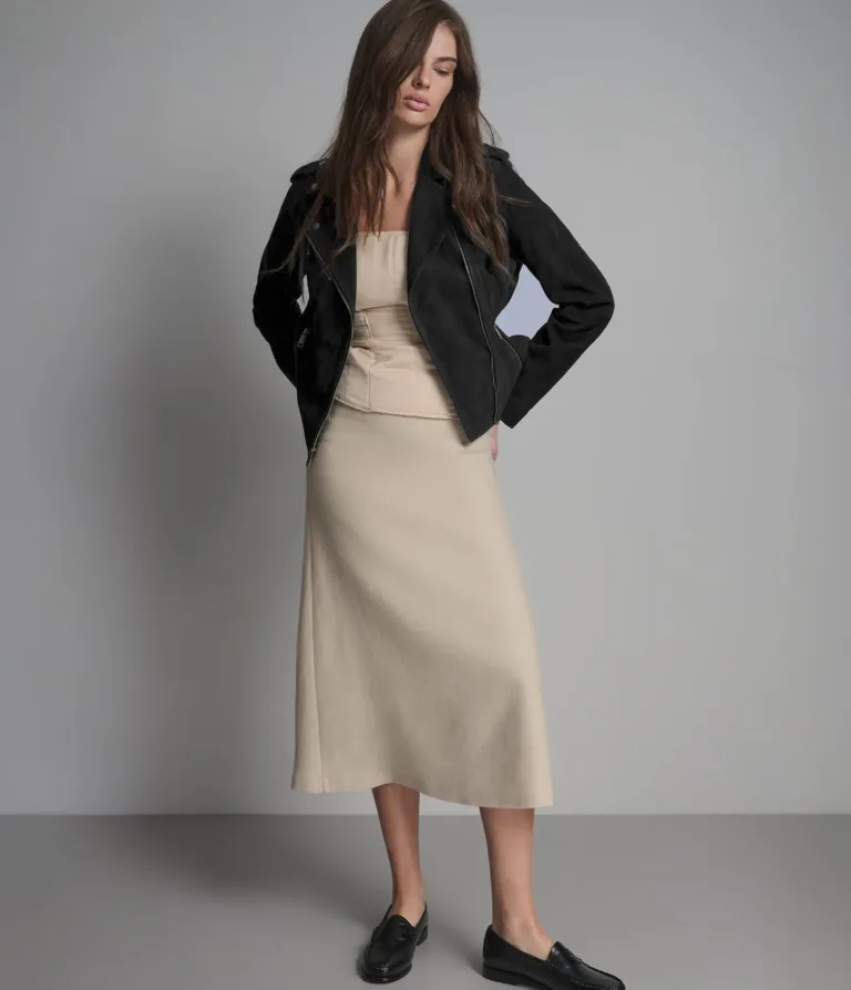 Madeline Suede Quilted Moto Jacket in Black, official Wilsons Leather product photo 5