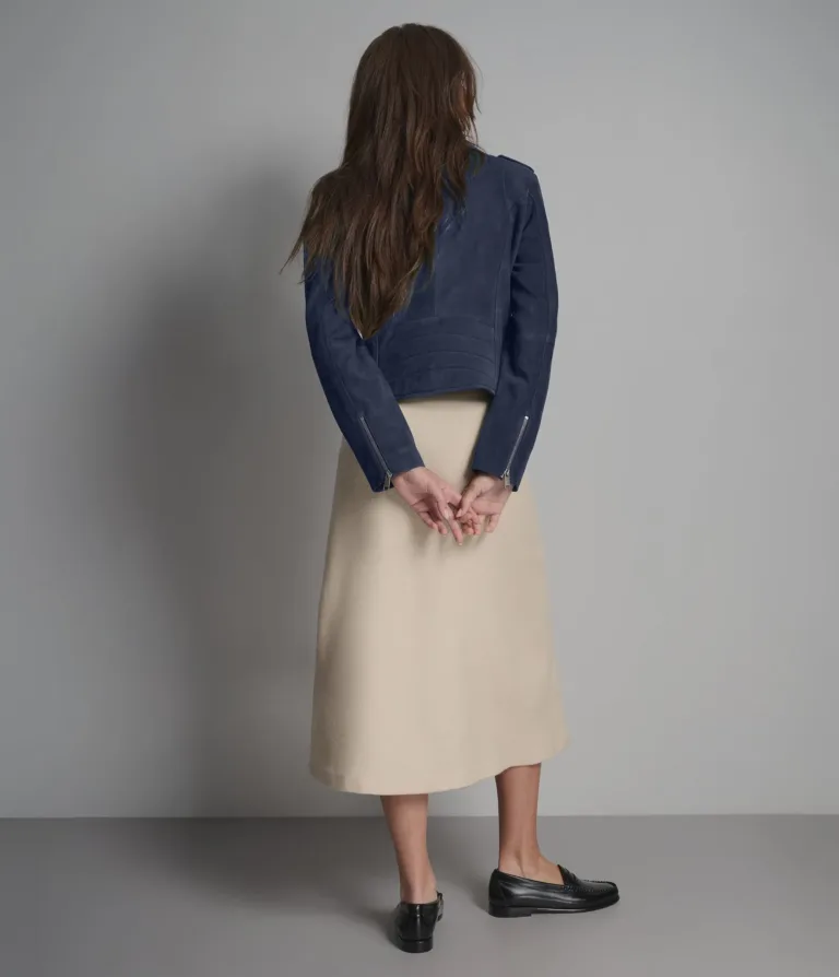 Madeline Suede Quilted Moto Jacket in Navy, official Wilsons Leather product photo 6