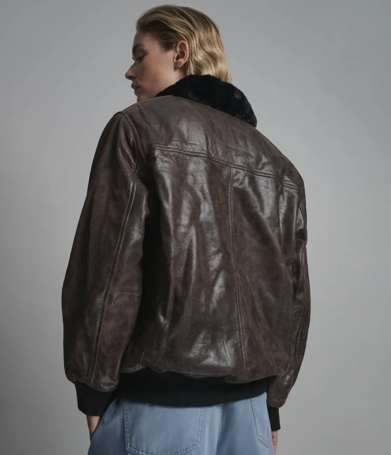 Everleigh Faux Fur Lined Bomber Jacket in Wine, official Wilsons Leather product photo 2